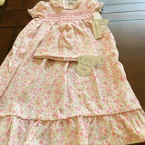 White/pink long dress with hat from Kissy Kissy 0-6 mos